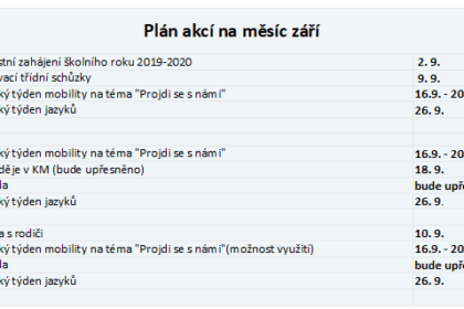 Plán akcí na měsíc září