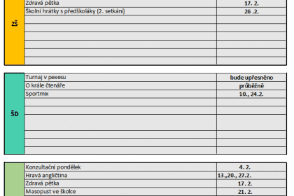 Plán akcí na měsíc únor