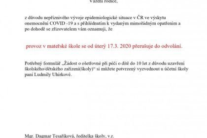 Přerušení provozu v MŠ