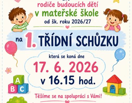 Pozvánka na 1. třídní schůzku v MŠ od šk. roku 2026/27